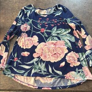 Floral Long Sleeve Top - Navy